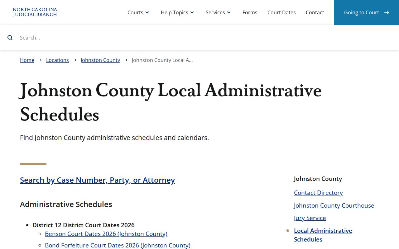 Johnston County criminal court case calendar links