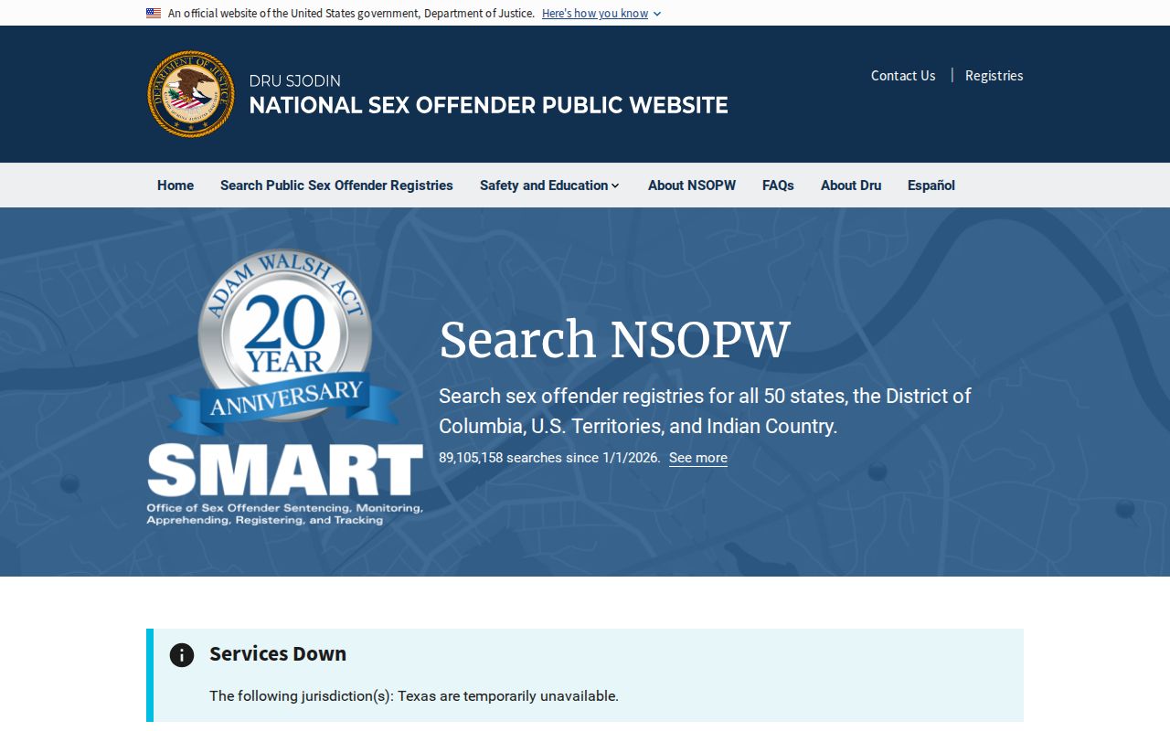 National registry interface for a Johnston County sex offender lookup across states